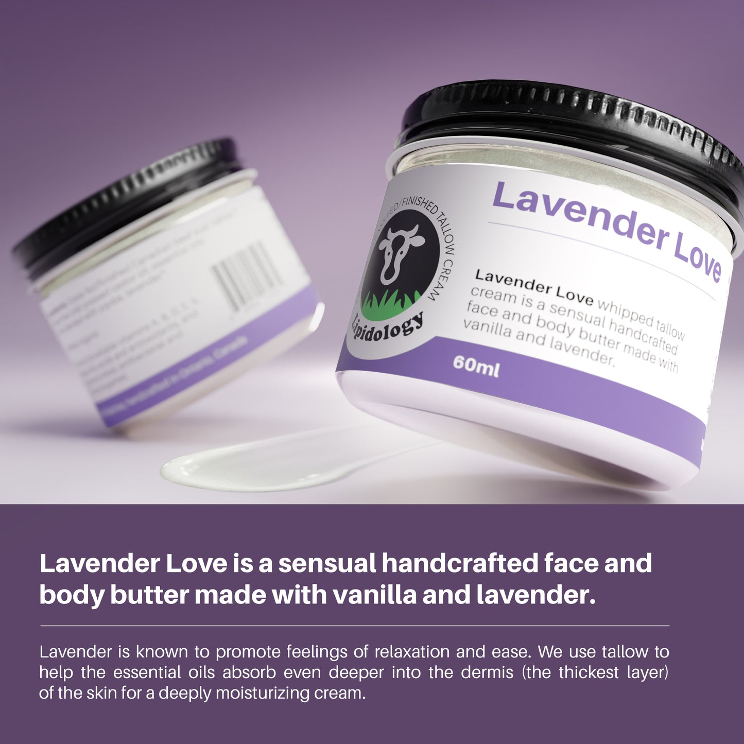 Lavender Love, Face and Body Cream Vanilla and Lavender Organic Grass-Fed Tallow 60 ml