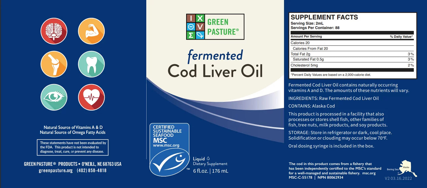 Green Pasture Fermented Cod Liver Oil- Unflavoured