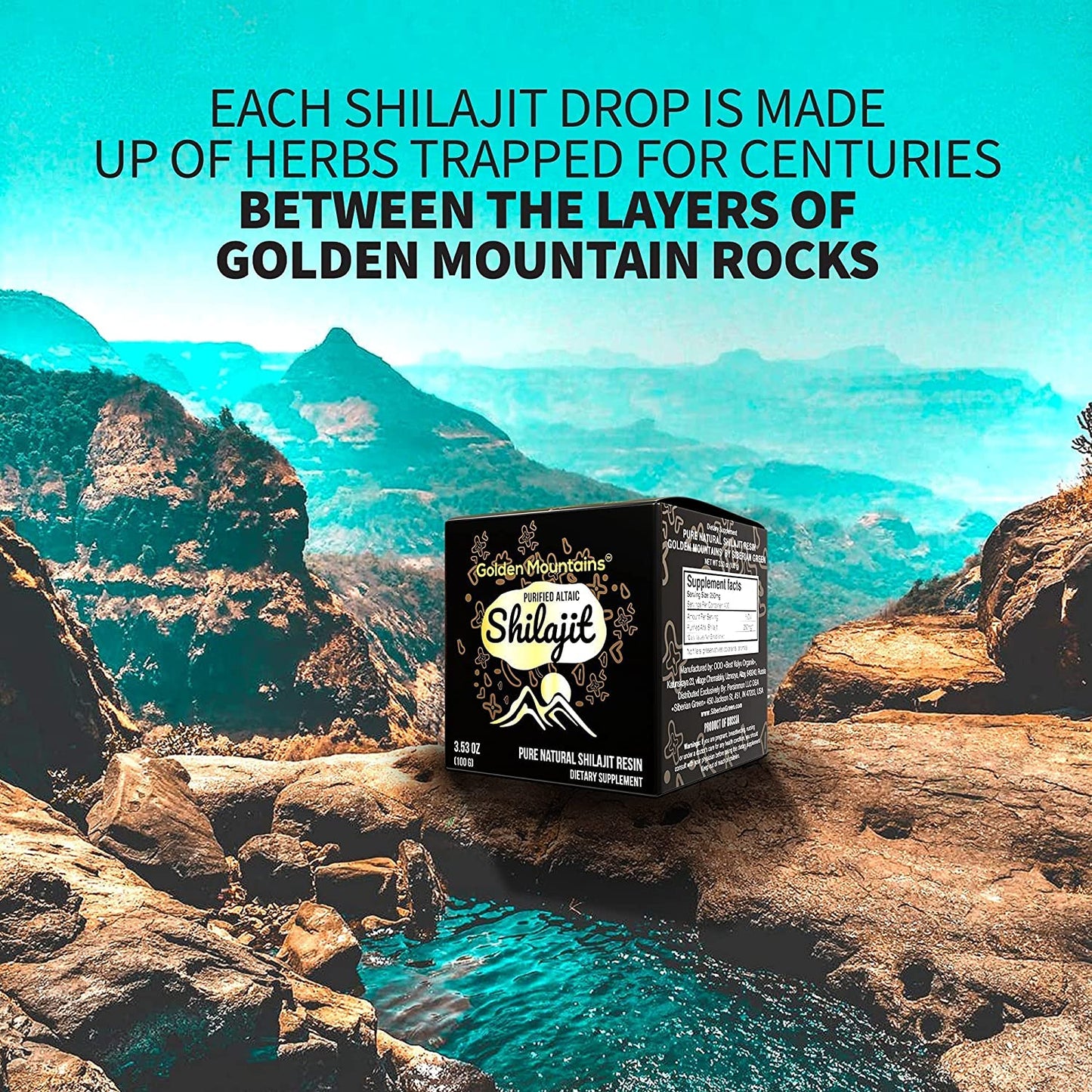 Premium Golden Mountains Shilajit Resin 100g (3.53 oz) with Measuring Spoon