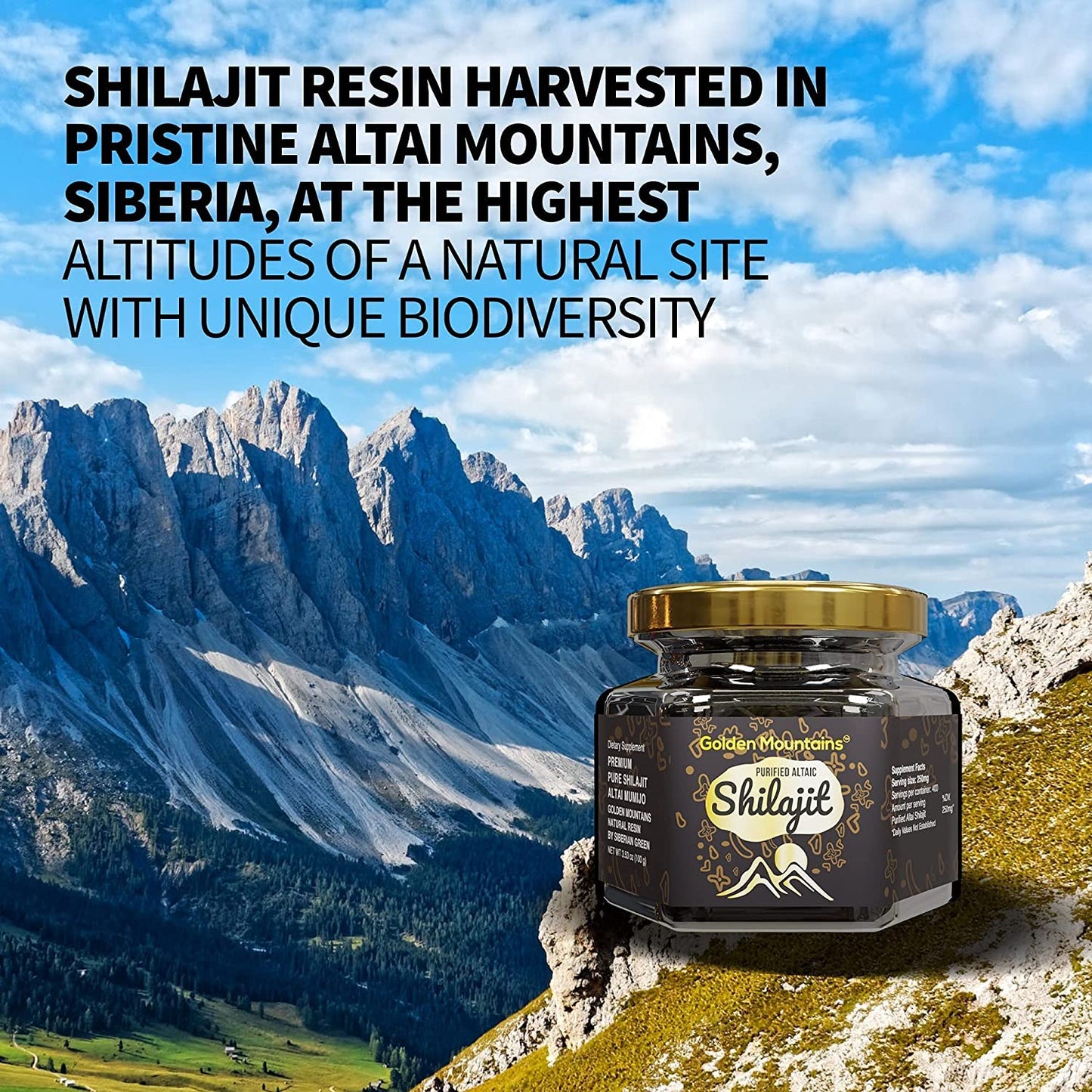 Premium Golden Mountains Shilajit Resin 100g (3.53 oz) with Measuring Spoon